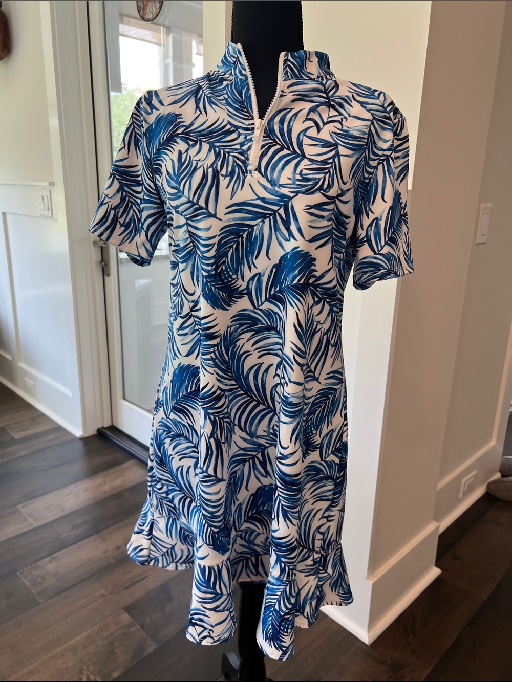 Tommy Bahama White Midi Dress with Blue Palm Motif